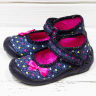 Текстильная обувь 3F Pszczolka 1F2/12 для девочки, цвет джинс, вышивка мелкие сердца