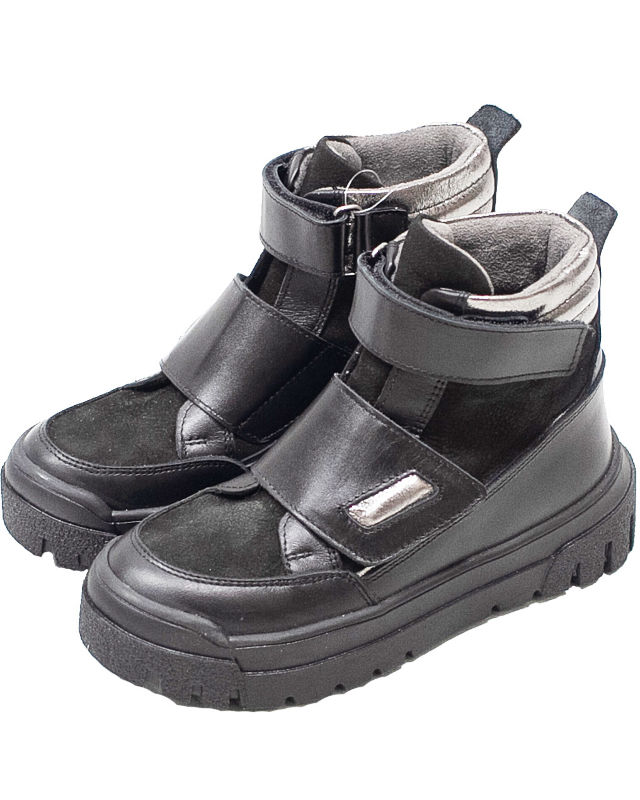 Демисезонные ботинки Happy walk для девочки, кожаные, черные, на липучках, модель 3708