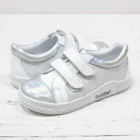 Турецкие кожаные туфли Toddler 6808 для девочки, серебрянные