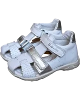 Сандалі для дівчинки DD Step AC 290-7035 M, закритий носок і п'ятка, шкіряні, колір білий і срібло
