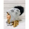 Зимняя шапка для девочки с натуральным помпоном Barbaras WO 71/JC серого цвета