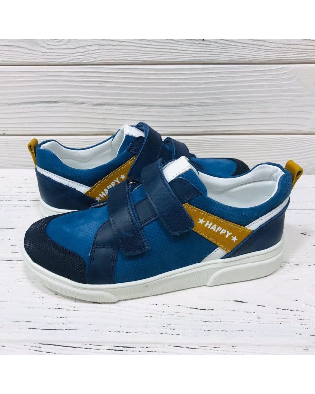 Кожаные кроссовки для мальчика Happy walk F-3470, цвет синий