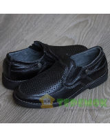 Туфли Constanta 1015 с перфорацией, кожаные, черные, школьная обувь для мальчиков Украина