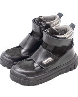Демисезонные ботинки Happy walk для девочки, кожаные, черные, на липучках, модель 3708
